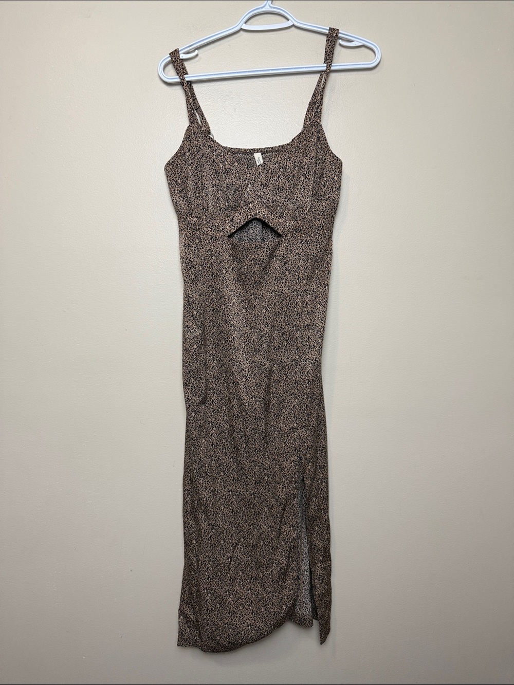 Gentle Fawn Brown Speckled Midi Dress with Front Keyhole